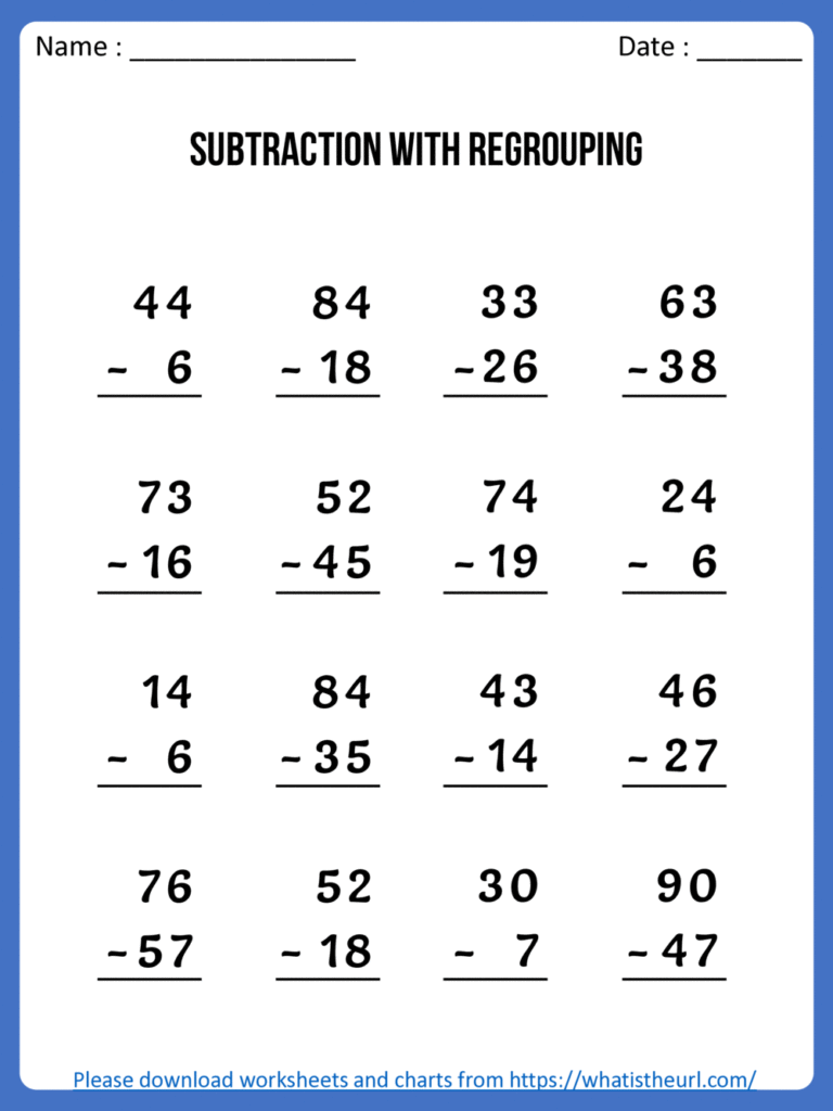 Worksheet Set 11 on Subtraction with Regrouping