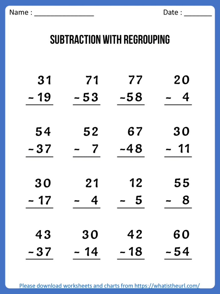Worksheet Set 11 on Subtraction with Regrouping
