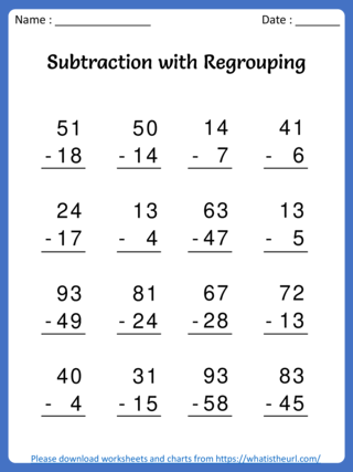 Worksheet Set 4 on Subtraction with Regrouping
