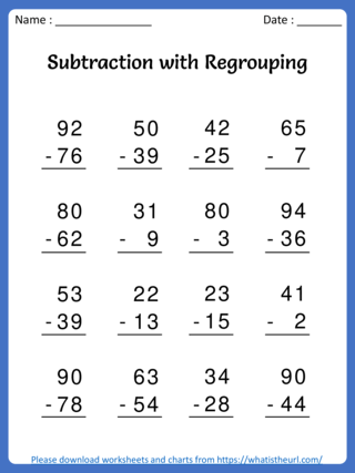 Worksheet Set 4 on Subtraction with Regrouping