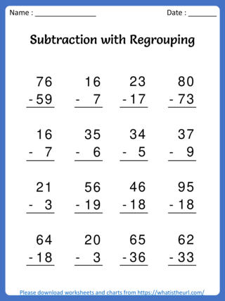 Worksheet Set 4 on Subtraction with Regrouping