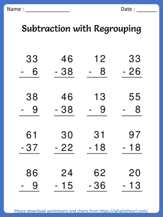 Worksheet Set 4 on Subtraction with Regrouping