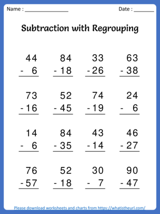 Worksheet Set 4 on Subtraction with Regrouping