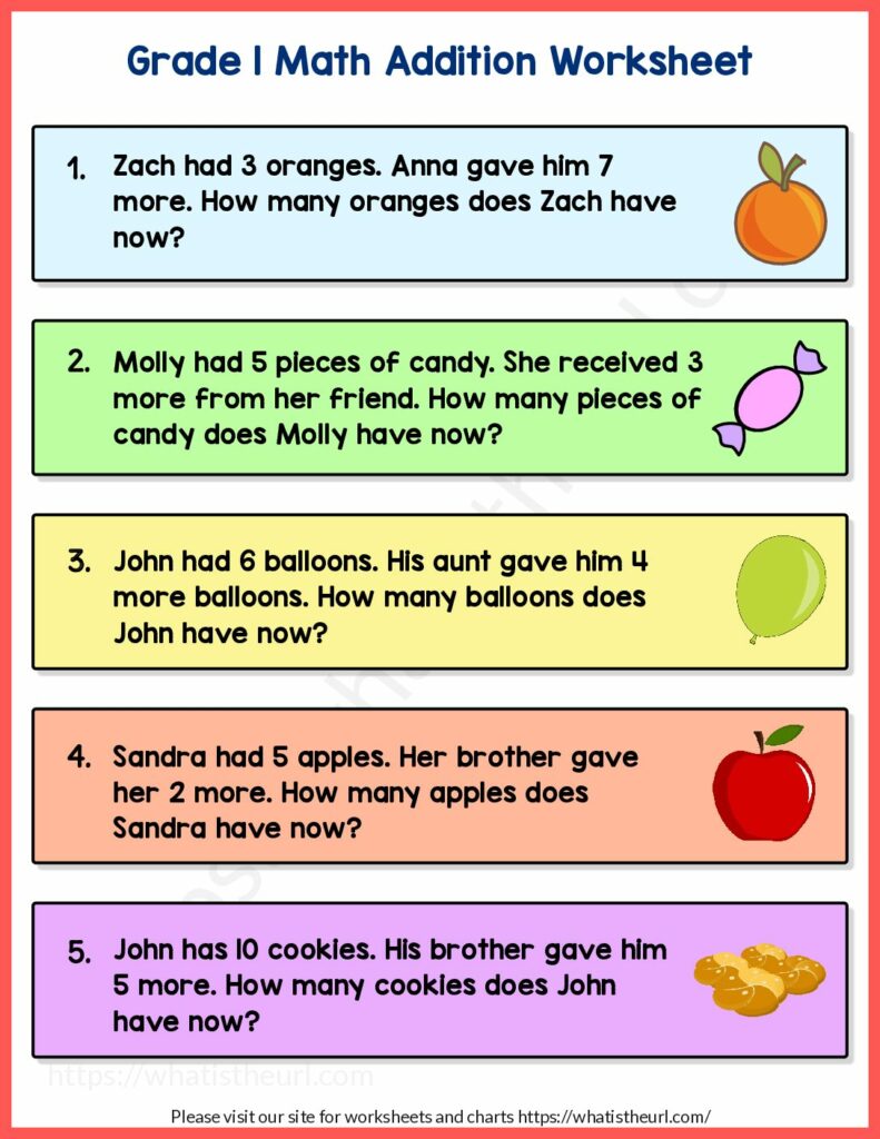 Math Worksheets For Grade 1 Addition Word Problems