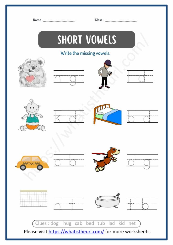 Short vowels - Write the missing vowels - Your Home Teacher