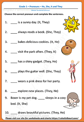 pronouns - he, she, it and they worksheet - Grade 1