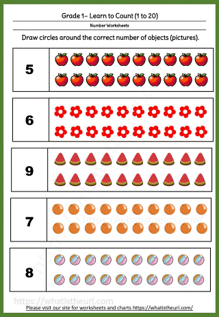 Grade 1 Learn to Count (1 to 20) Difficulty Level