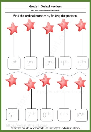 Grade 1 Ordinal Numbers - Star