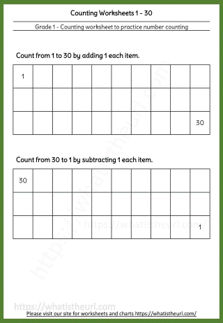 Grade 1 Counting Worksheets 1-30 with no hint