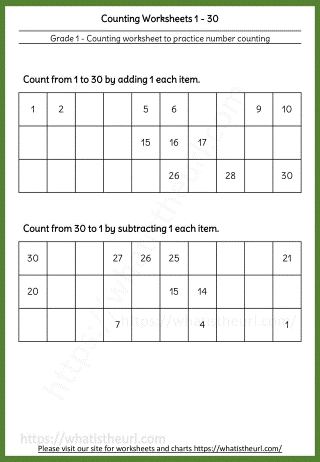 Grade 1 Counting Worksheets 1-30