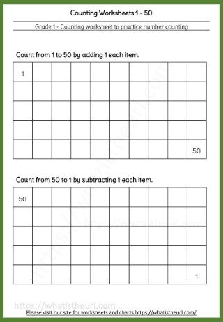 Grade 1 Counting Worksheets 1-50 with no hint