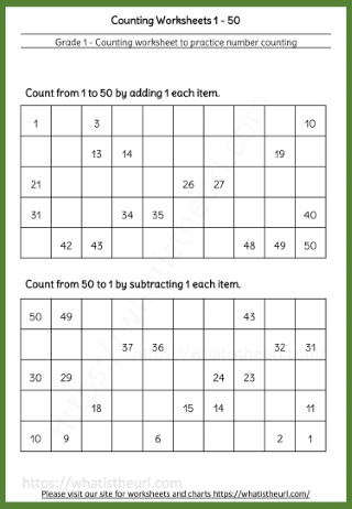 Grade 1 Counting Worksheets 1-50