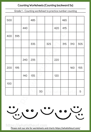 Grade 1 Counting Worksheets Backwards 5s - 01