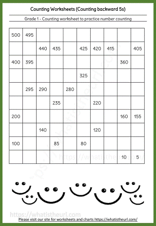 Grade 1 Counting Worksheets Backwards 5s - 02
