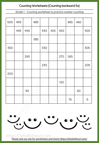 Grade 1 Counting Worksheets Backwards 5s - 03