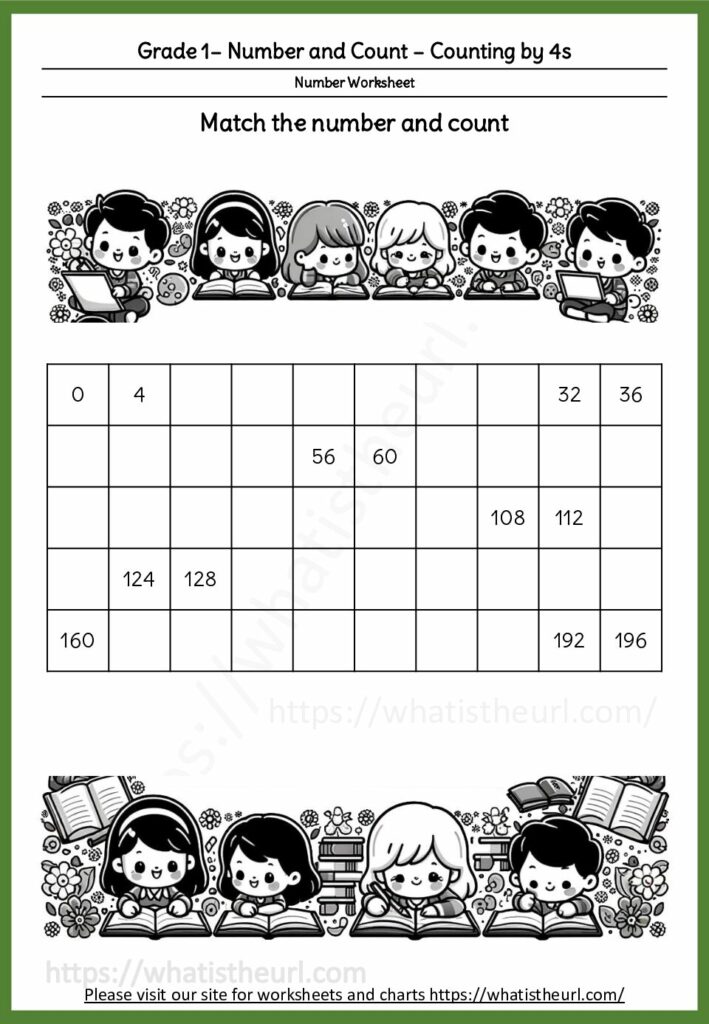Grade-1 Number and Count 4s (1 to 200) - 01 - Your Home Teacher