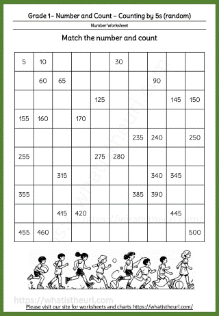 Grade-1 Number and Count 5s - 1 to 500 (3 hints random)