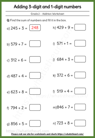 Adding a 3-digit Number and a 1-digit Number