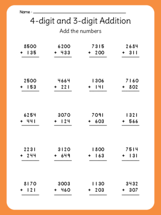 4-digit and 3-digit Addition (no regrouping)
