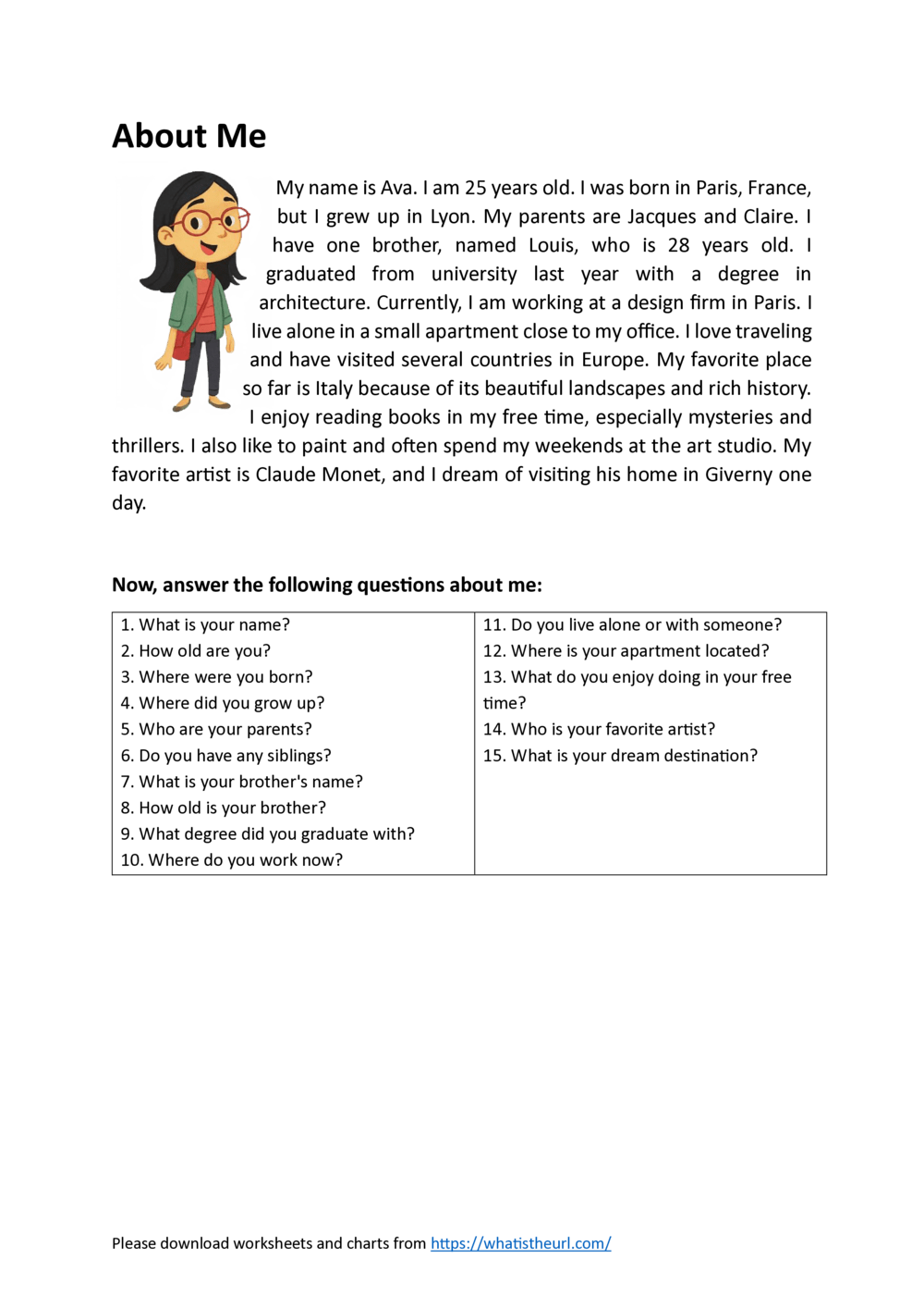 About Me - Comprehension Concept