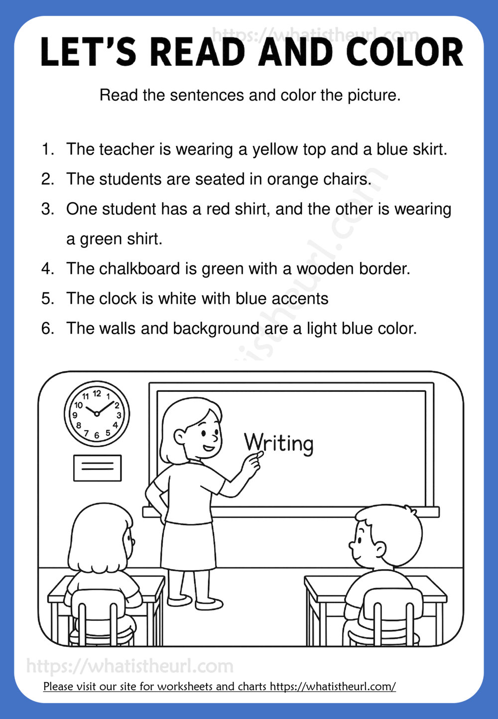 Let us read and color - The Teacher is Writing on the Board