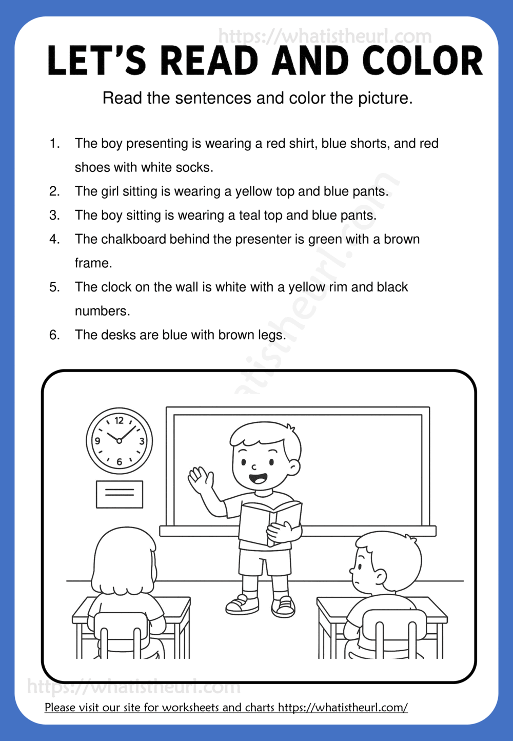 Let us read and color - a boy is giving a speech