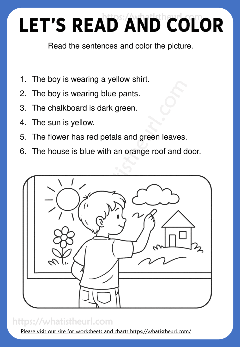 A boy is drawing on the board - Let us read and color