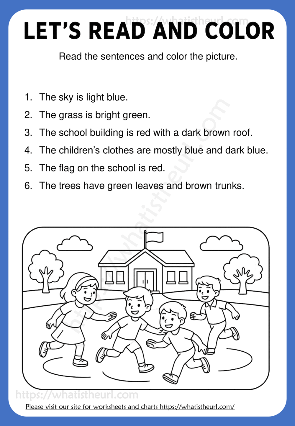 Kids are playing in the school ground - Let us read and color