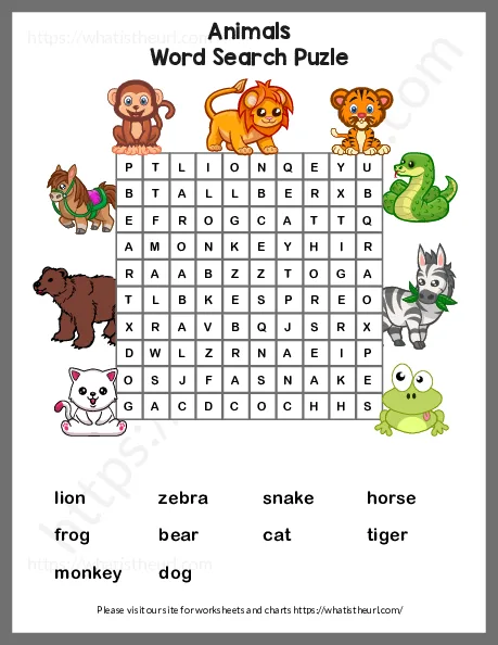 Animals Word Search Puzzle worksheet preview Animals Word Search Puzzle worksheet preview