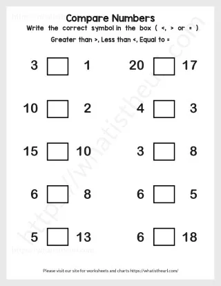 Awesomeness in simple worksheet - Comparing between 0 to 20 worksheet preview