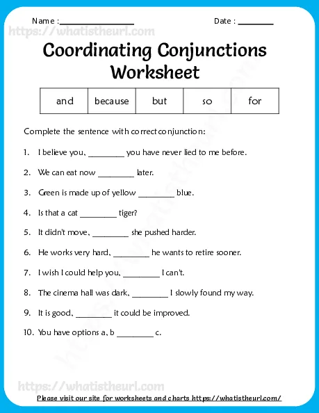 Conjunctions Worksheet worksheet preview