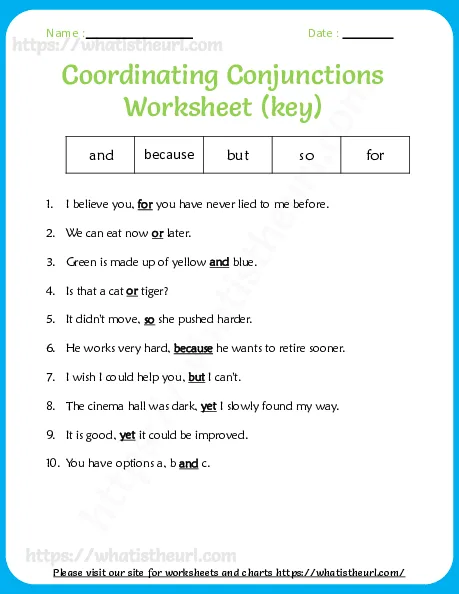 Conjunctions Worksheet worksheet preview
