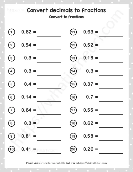 Convert decimals to fractions worksheet preview Convert decimals to fractions worksheet preview