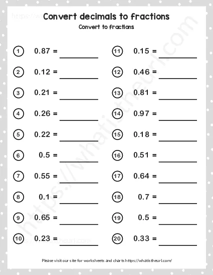 Convert decimals to fractions worksheet preview Convert decimals to fractions worksheet preview