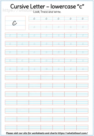 Lowercase Cursive Letter c worksheet preview