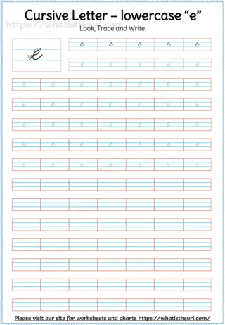 Lowercase Cursive Letter e worksheet preview Lowercase Cursive Letter e worksheet preview