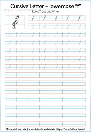 Lowercase Cursive Letter f worksheet preview