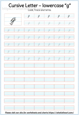Lowercase Cursive Letter g worksheet preview Lowercase Cursive Letter g worksheet preview