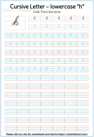 Lowercase Cursive Letter h worksheet preview