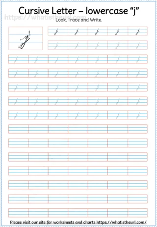 Lowercase Cursive Letter j worksheet preview Lowercase Cursive Letter j worksheet preview