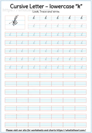 Lowercase Cursive Letter k worksheet preview Lowercase Cursive Letter k worksheet preview
