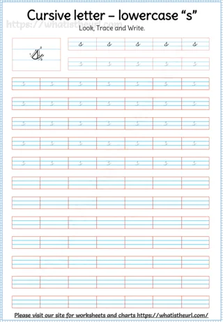 Lowercase Cursive Letter s worksheet preview