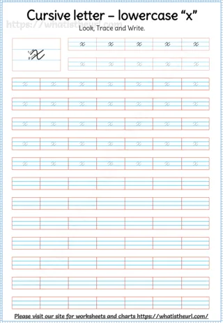 Lowercase Cursive Letter x worksheet preview