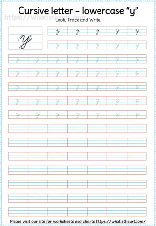 Lowercase Cursive Letter y worksheet preview