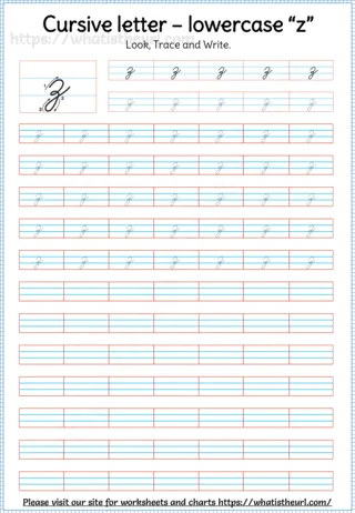 Lowercase Cursive Letter z worksheet preview