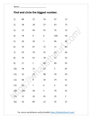 Find and circle the biggest number - Mental Math for Grade 1 worksheet preview