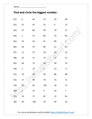 Find and circle the biggest number - Mental Math for Grade 1 worksheet preview