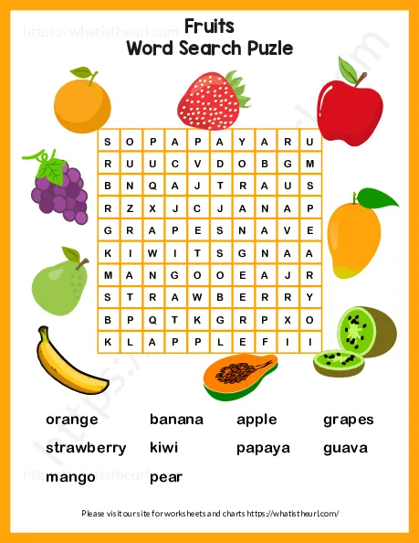 Fruits Word Search Puzzle worksheet preview