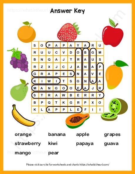 Fruits Word Search Puzzle worksheet preview