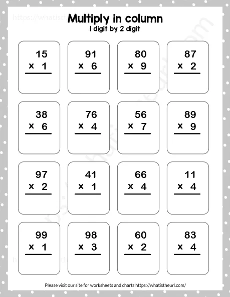 Multiply in Columns | 1 digit by 2 digit numbers worksheet preview Multiply in Columns | 1 digit by 2 digit numbers worksheet preview